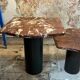 Table double plateau marbre bordeaux et pied acier
