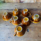 Lot tasse a café ancienne marron et jaune Sarreguemines France