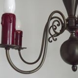 French Vintage Silver Metal 5 Light Flemish Chandelier Red Drips 5181