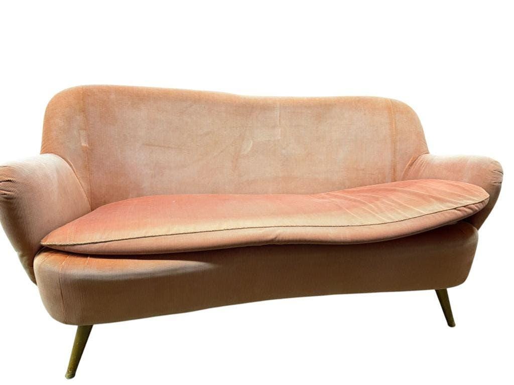 Vintage ribbed salmon pink sofa