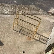 Mid-century magazine rack in gilded brass and wood, vintage 70s, Hungary.