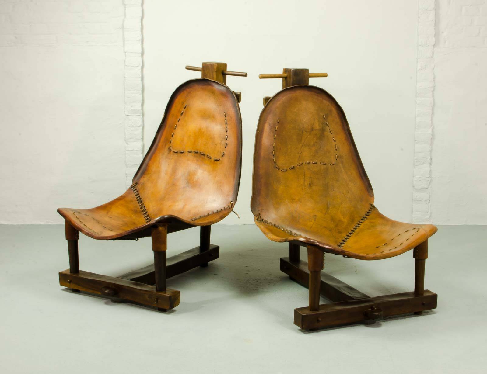 Brutalist Brazilian Style Patched Leather Lounge Chair and Side Table 60s