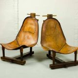 Brutalist Brazilian Style Patched Leather Lounge Chair and Side Table 60s