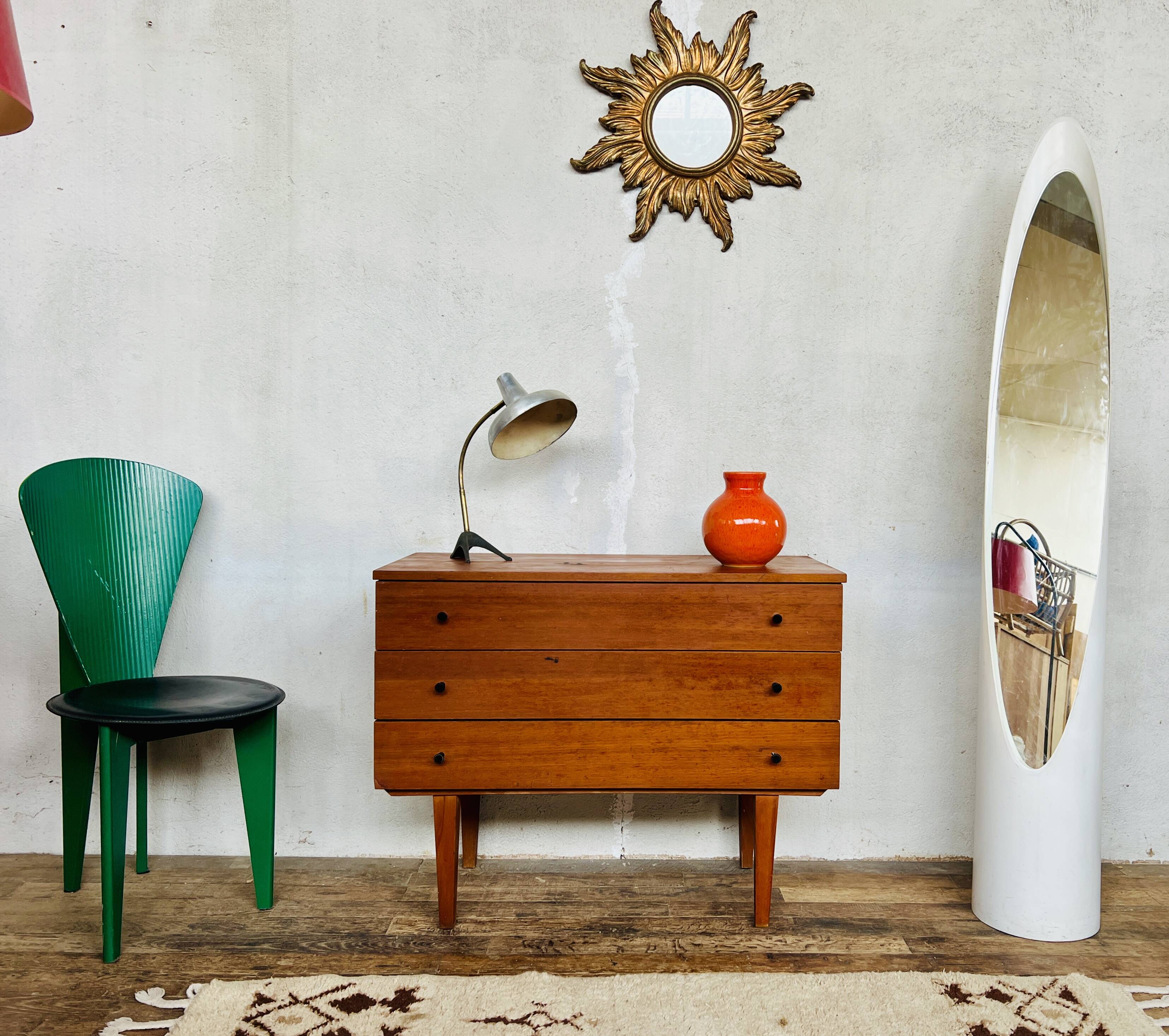 Commode vintage en teck – 3 tiroirs – design épuré & moderne