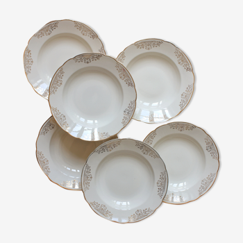 6 hollow plates in ivory and golden Villeroy & Boch vintage Earthenware