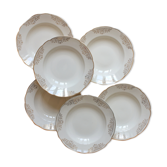 6 hollow plates in ivory and golden Villeroy & Boch vintage Earthenware