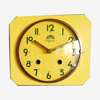 Horloge formica vintage pendule murale silencieuse "FFR Jaune d'or "