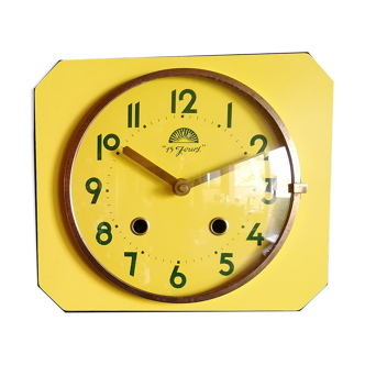 Vintage formica clock silent wall clock "FFR Golden Yellow"