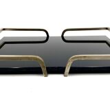Hollywood regency black glass tray, France 1970s