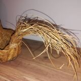 Panier coq poule en osier vintage années 70