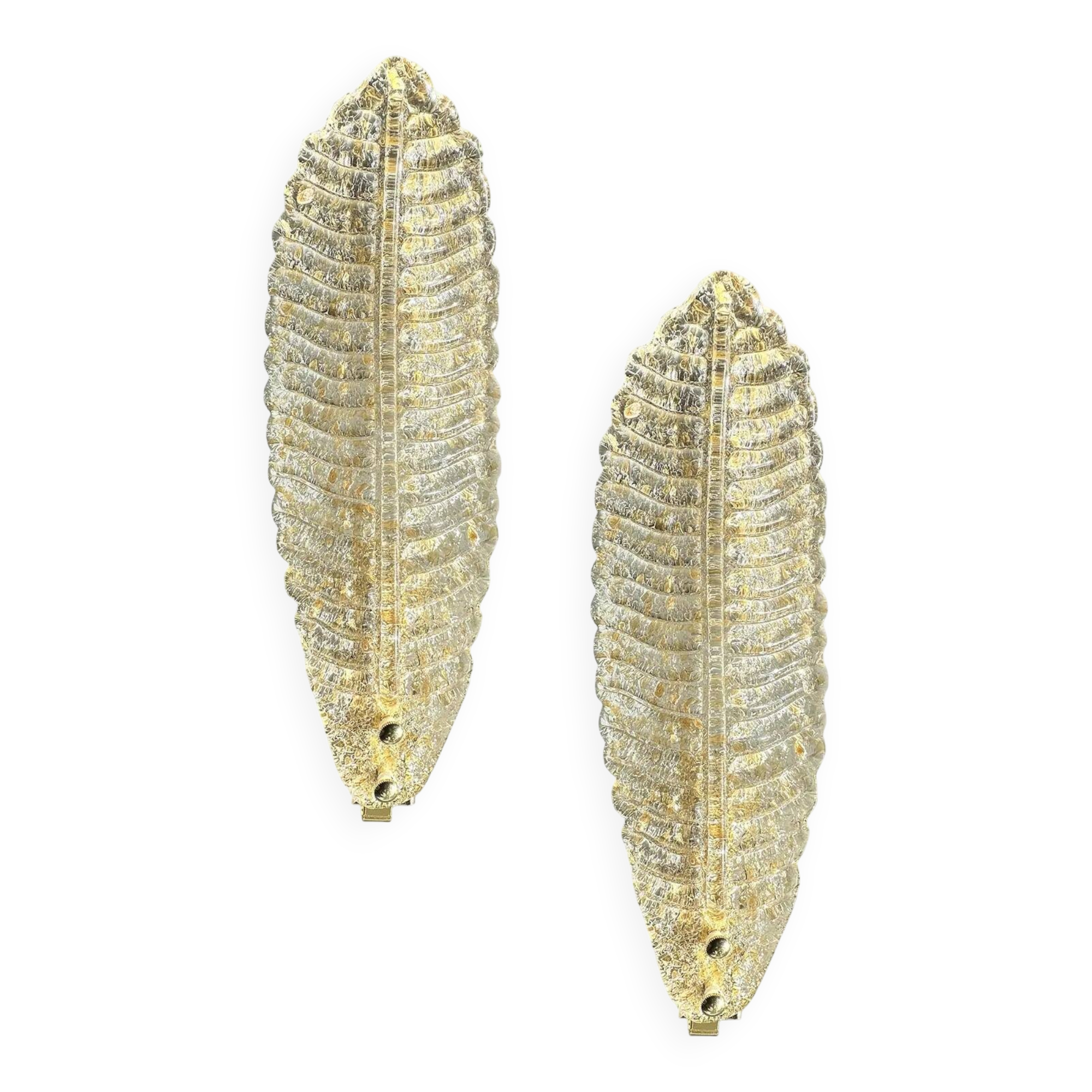 Pair of Italian Venetian Gold “Graniglia” Leaf Murano Glass Wall Sconces