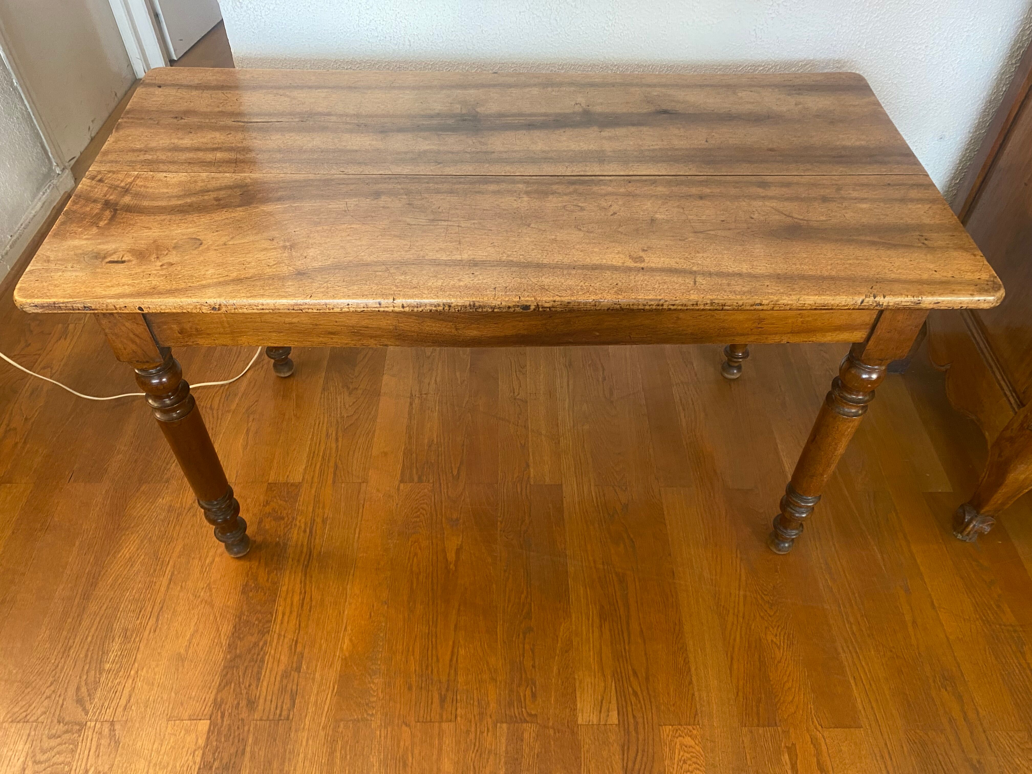 Walnut bistro table, turned legs, beautiful patina.
