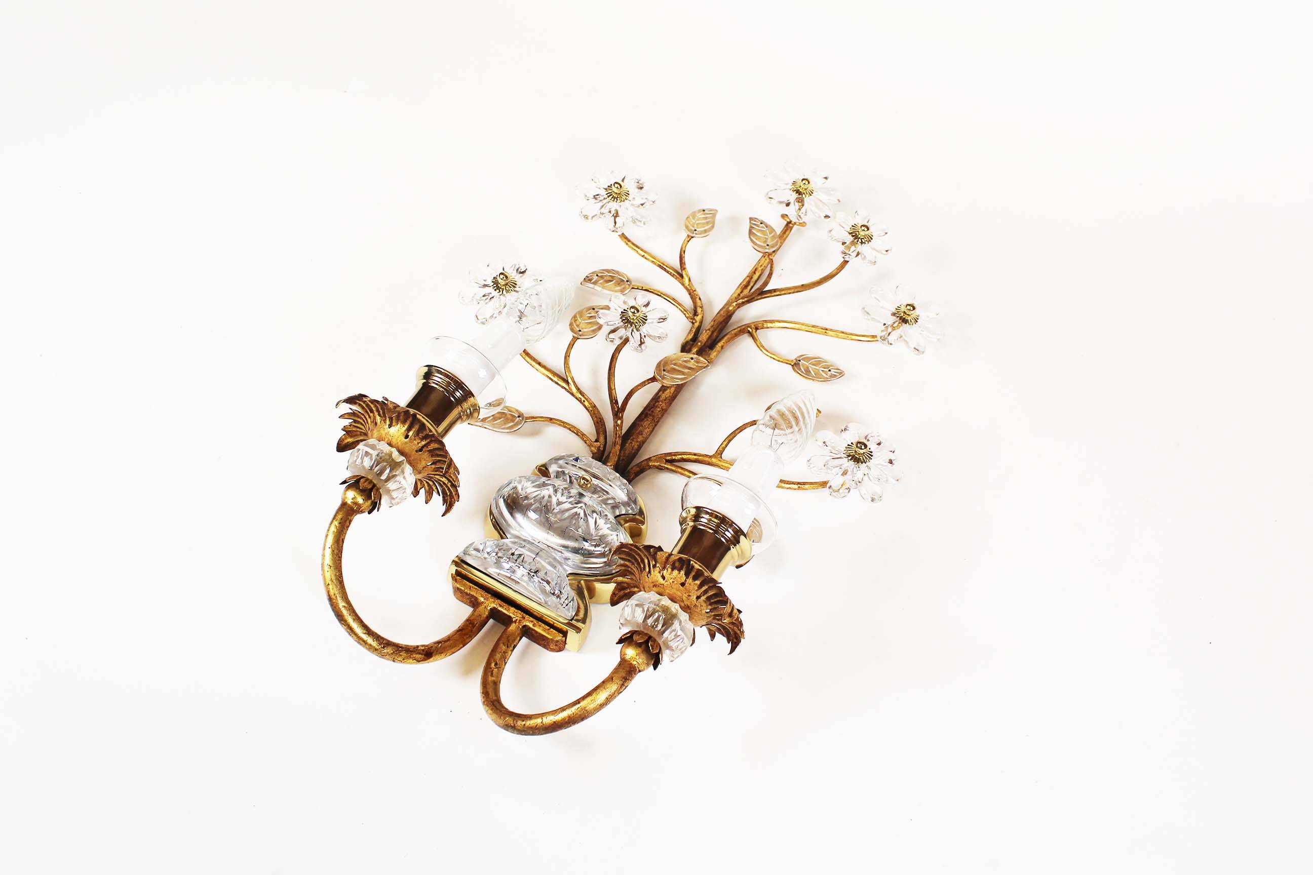 Monumental Bagues style crystal and gilt sconces by Banci Firenze