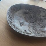 Wenge monoxyl carved dish decorated with fish