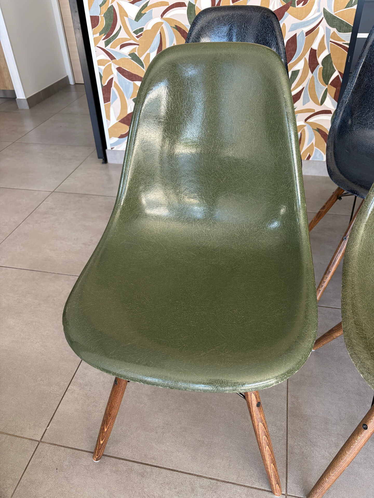 Olive green Eames chairs