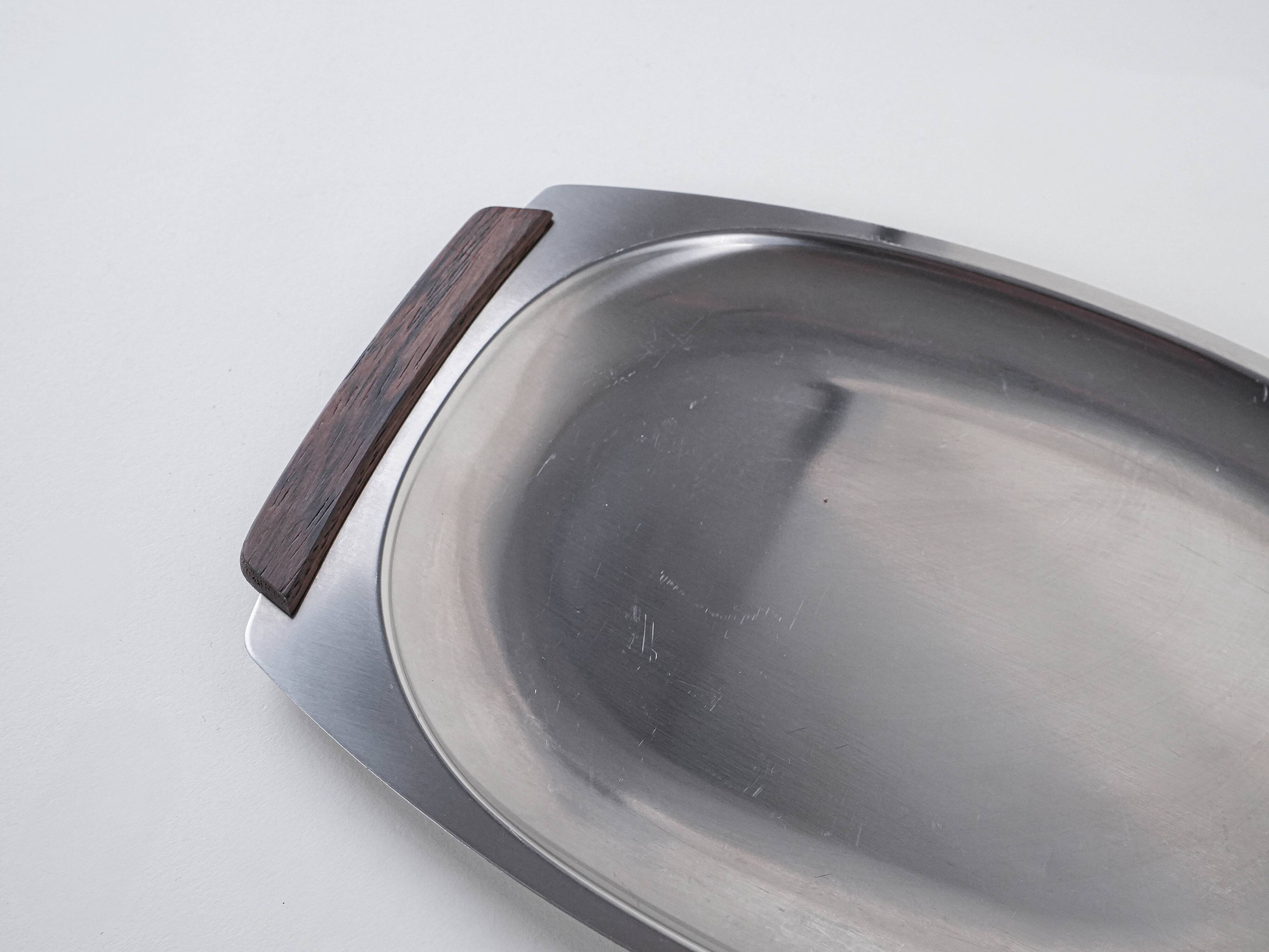 Plateau en acier inoxydable, design danois, années 1970, fabriqué au Danemark