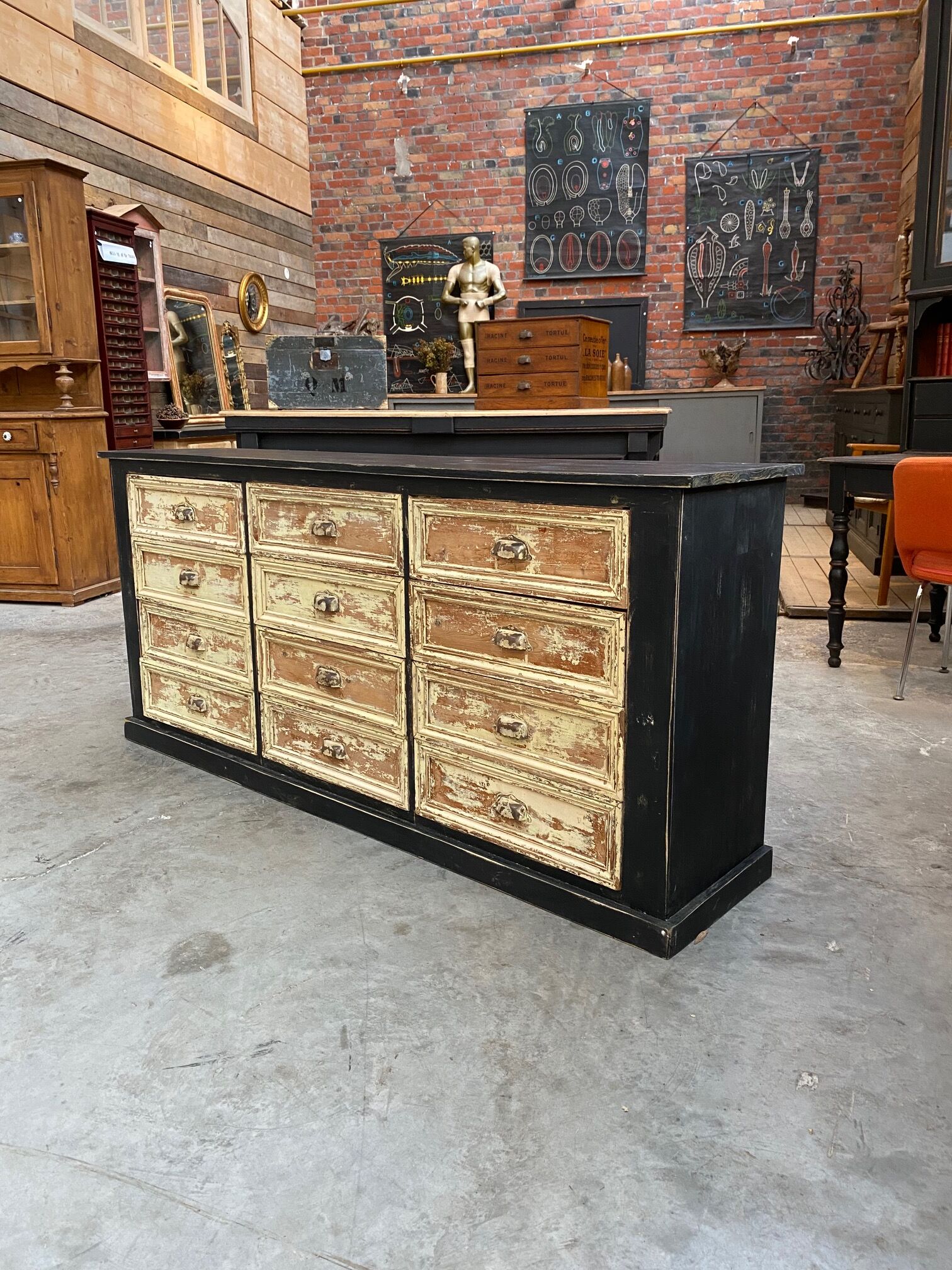 Old loom cabinet with drawers