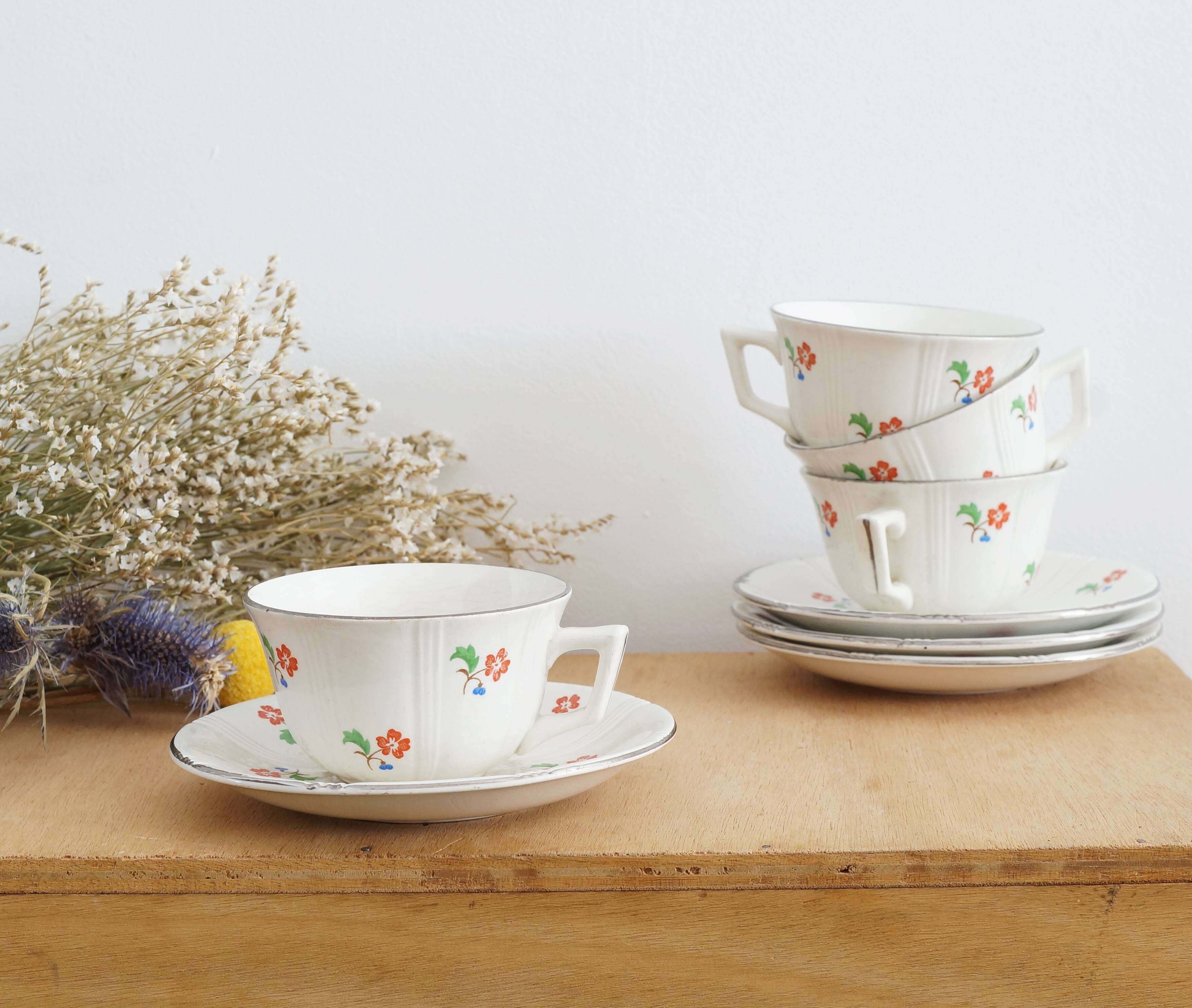 Service 4 cups and saucers Digoin Sarreguemines