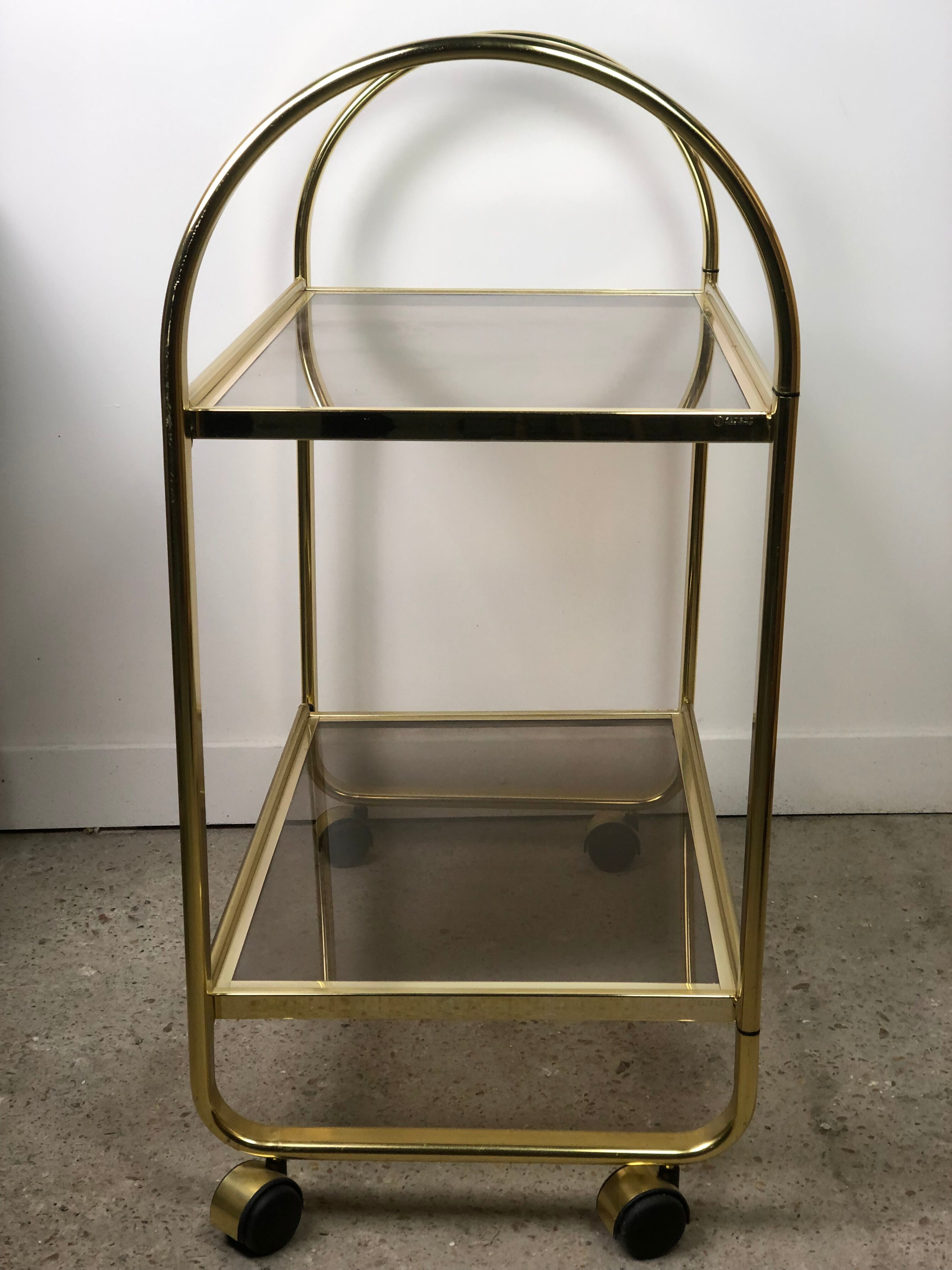 Desserte table roulante pliable mb patent italy en métal doré 70's