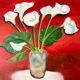 Huile sur toile bouquet de fleurs sur fond rouge signé vintage