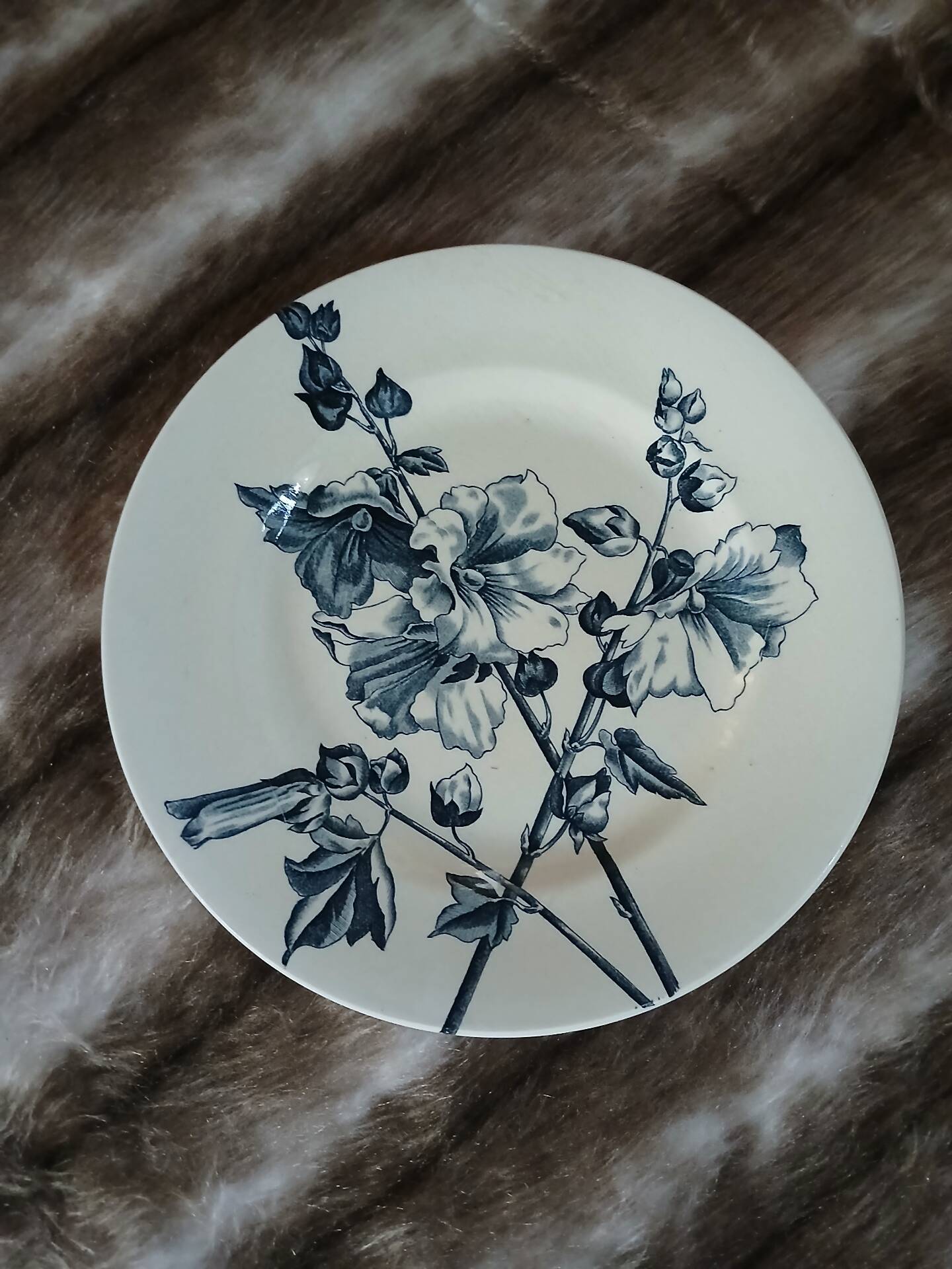 3 mismatched antique flat plates in ironstone