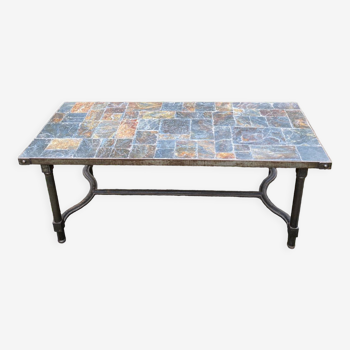 Slate and wrought iron coffee table