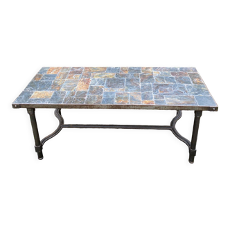 Slate and wrought iron coffee table