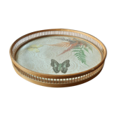 Plateau bambou vintage avec papillons
