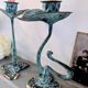Pair of patinated greenish-blue bronze candlesticks Art Nouveau style