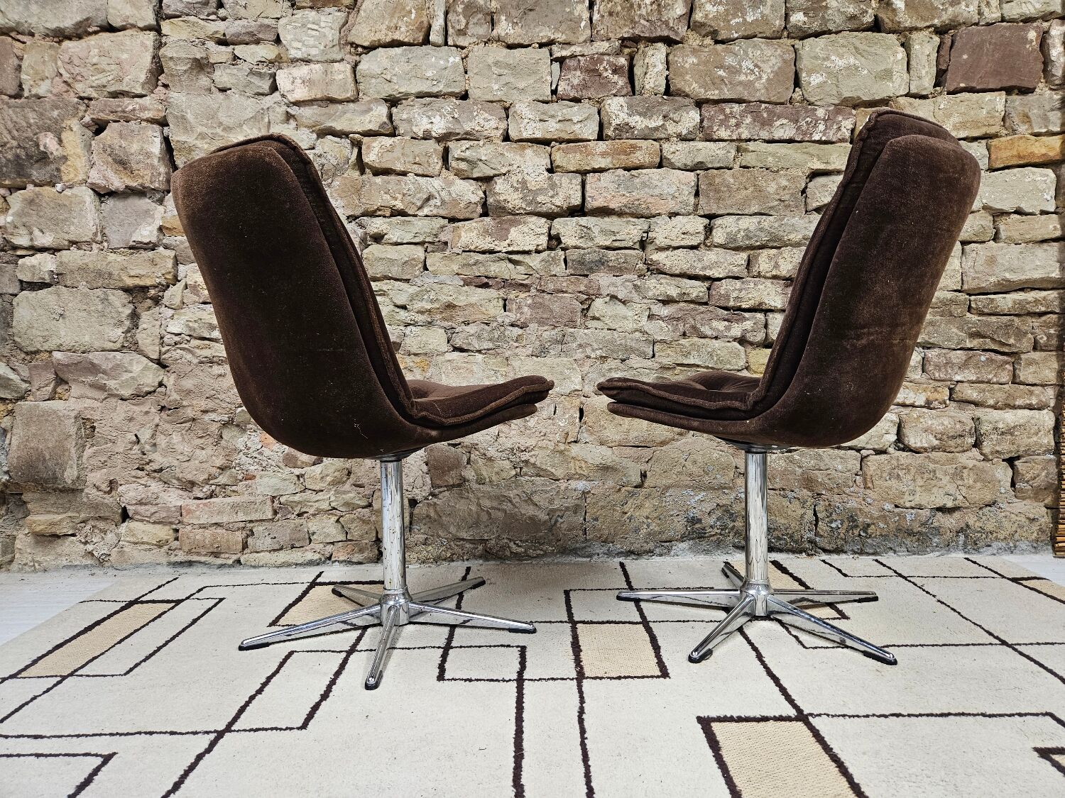 Pair of vintage velvet armchair chair 1970"