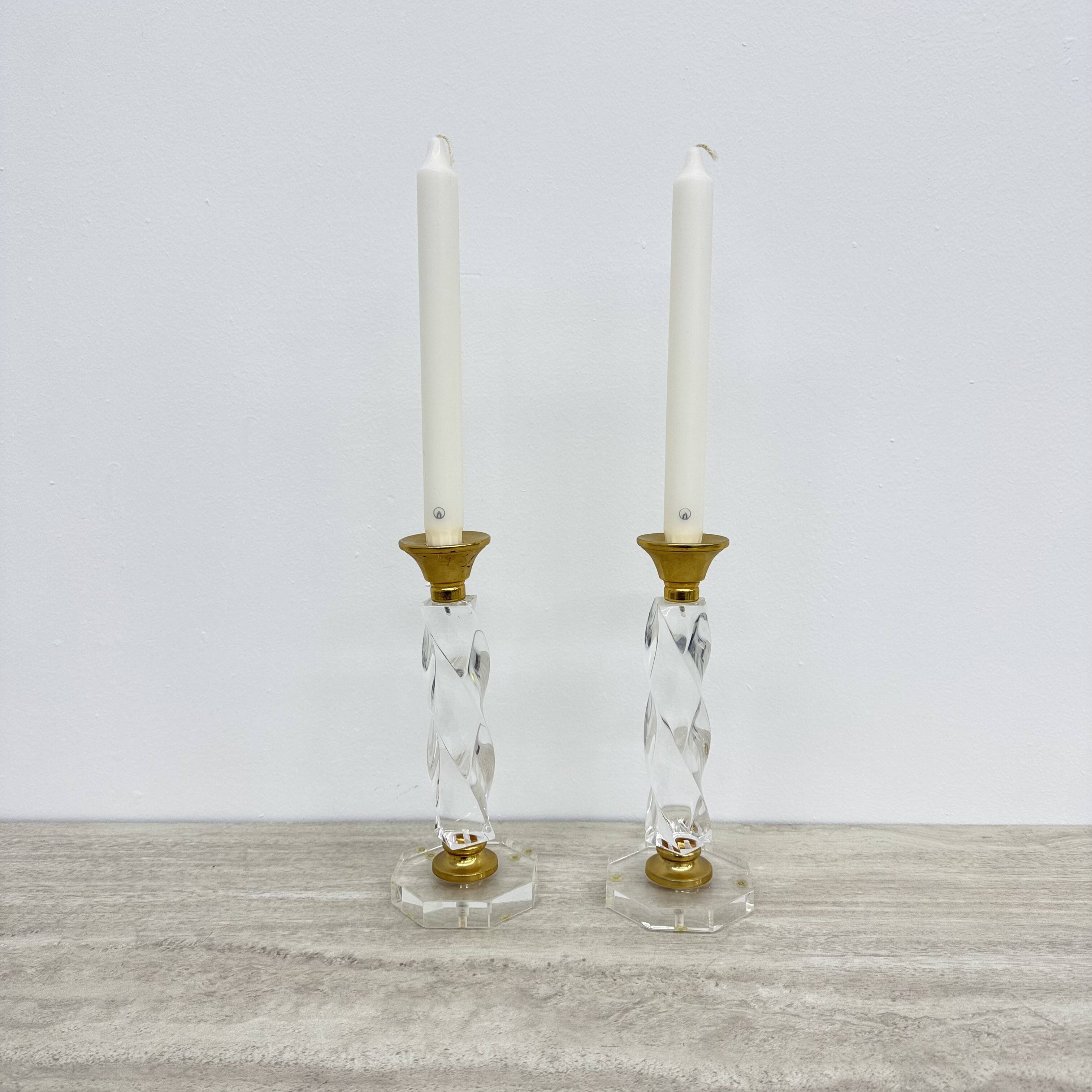 Set of 2 lucite twisted candle sticks, 1970’s