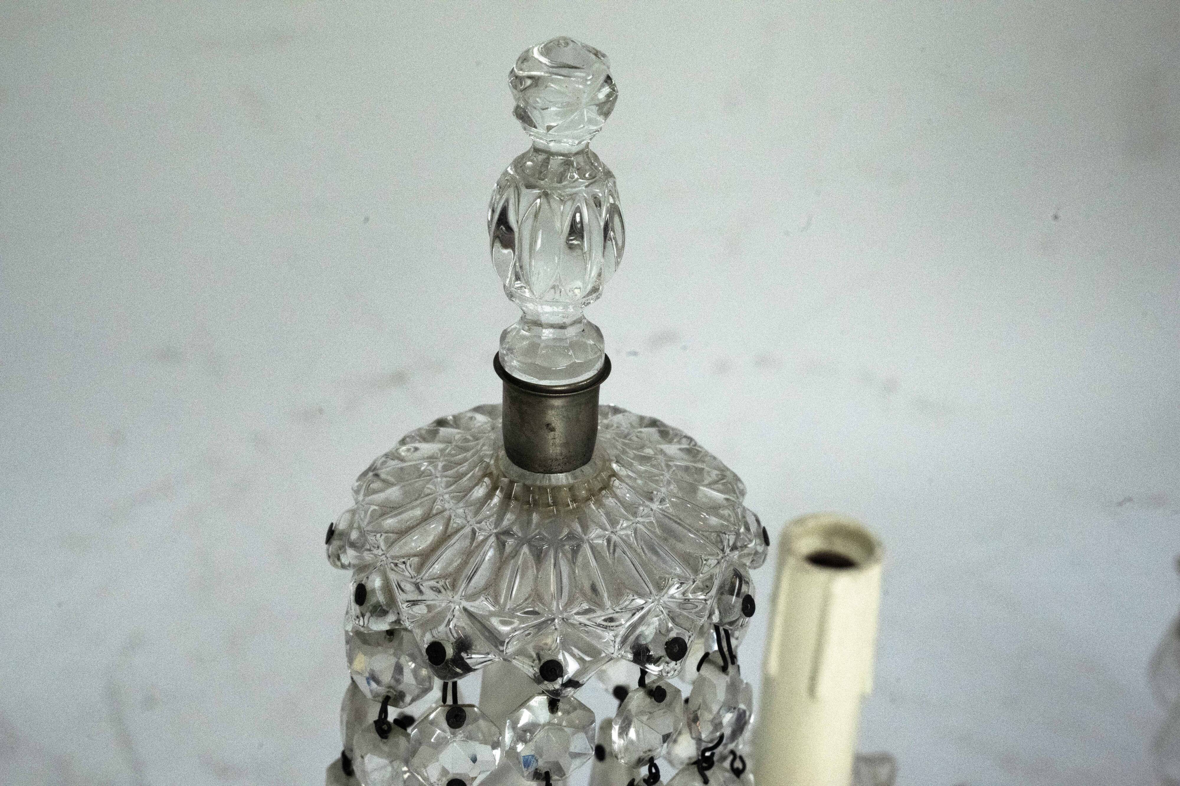 Lampes de table en cristal Maria Theresa avec candélabres. Ensemble de deux. Italie, années 1940.