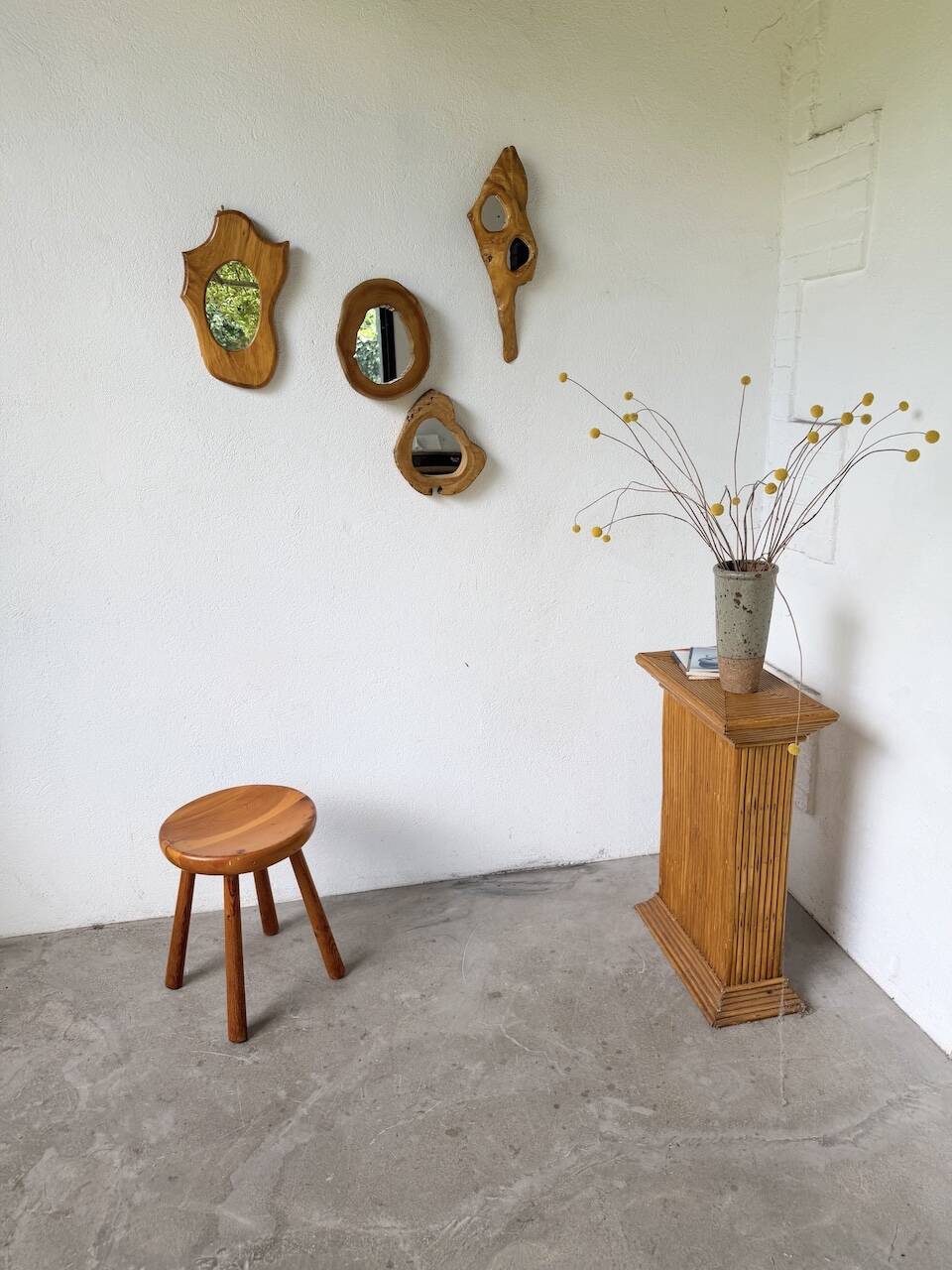 Pine stool assigned to Charlotte Perriand for Les Arcs.