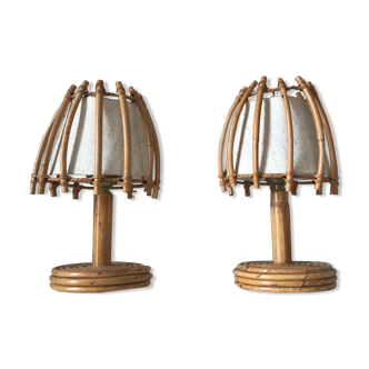 Pair of  vintage rattan lamps 60s