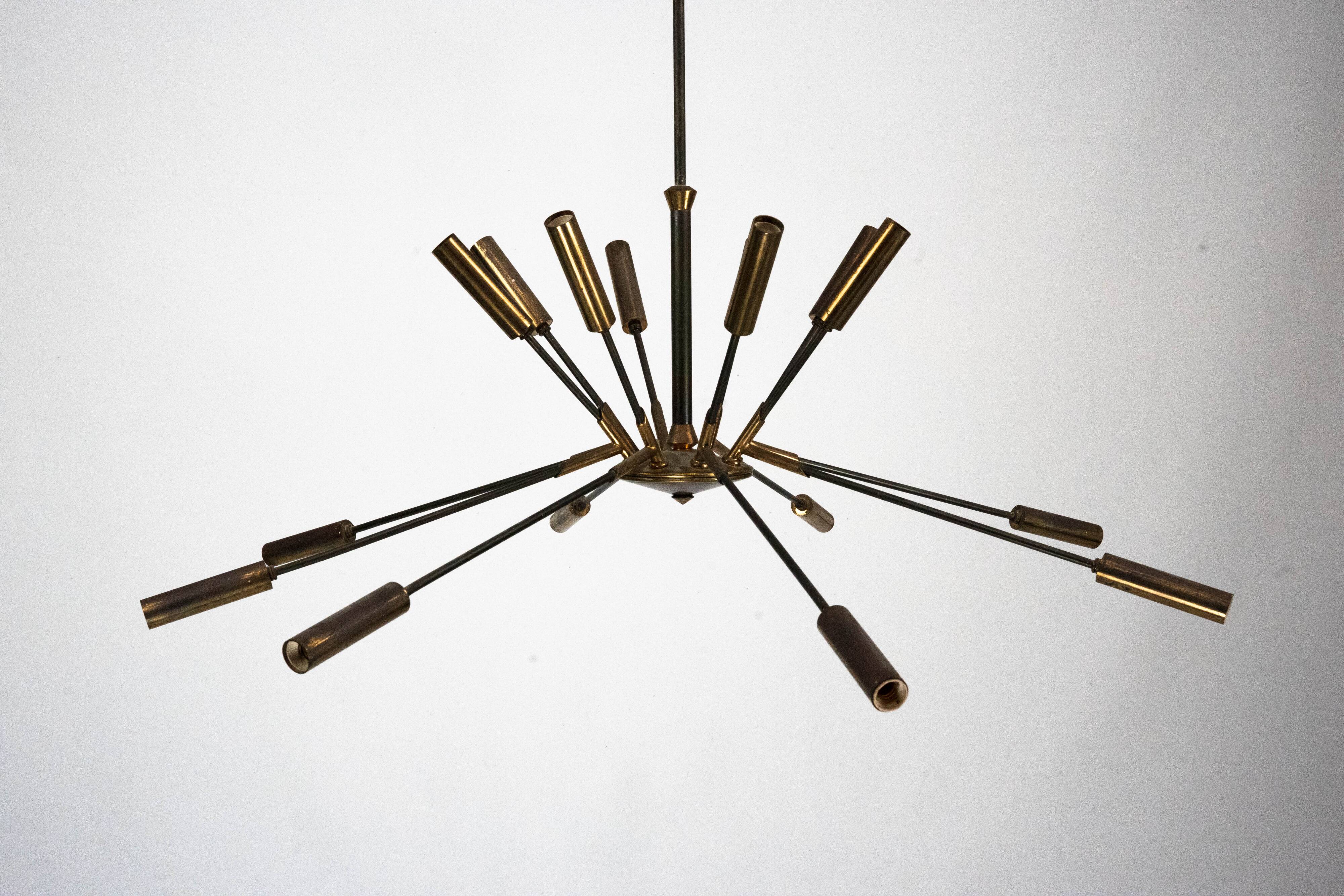 Rare Stilnovo 16-Arm Brass Sputnik Chandelier – 92 cm Diameter – Italy, 195