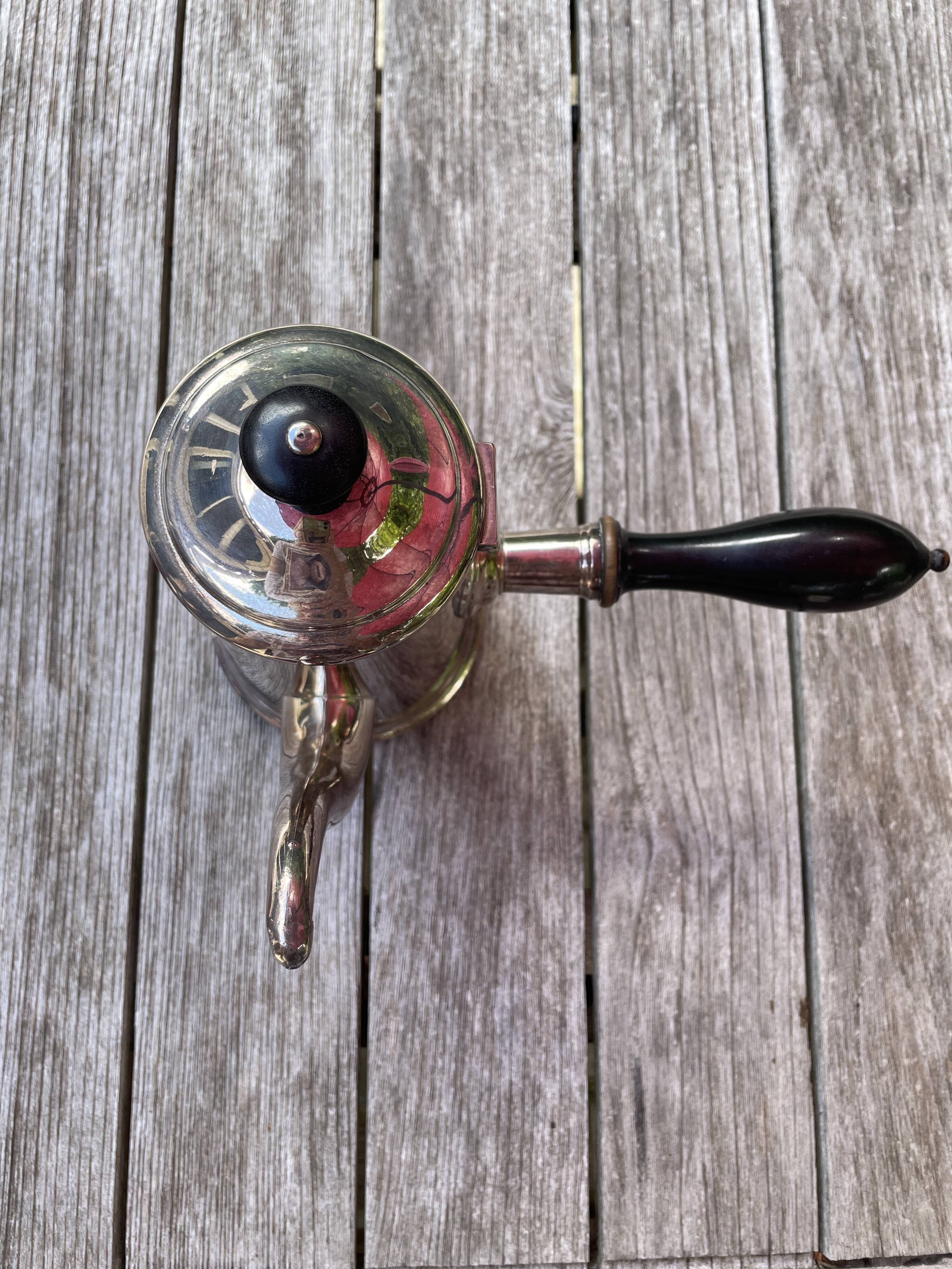 Silver chocolate pot with wooden handle and lid