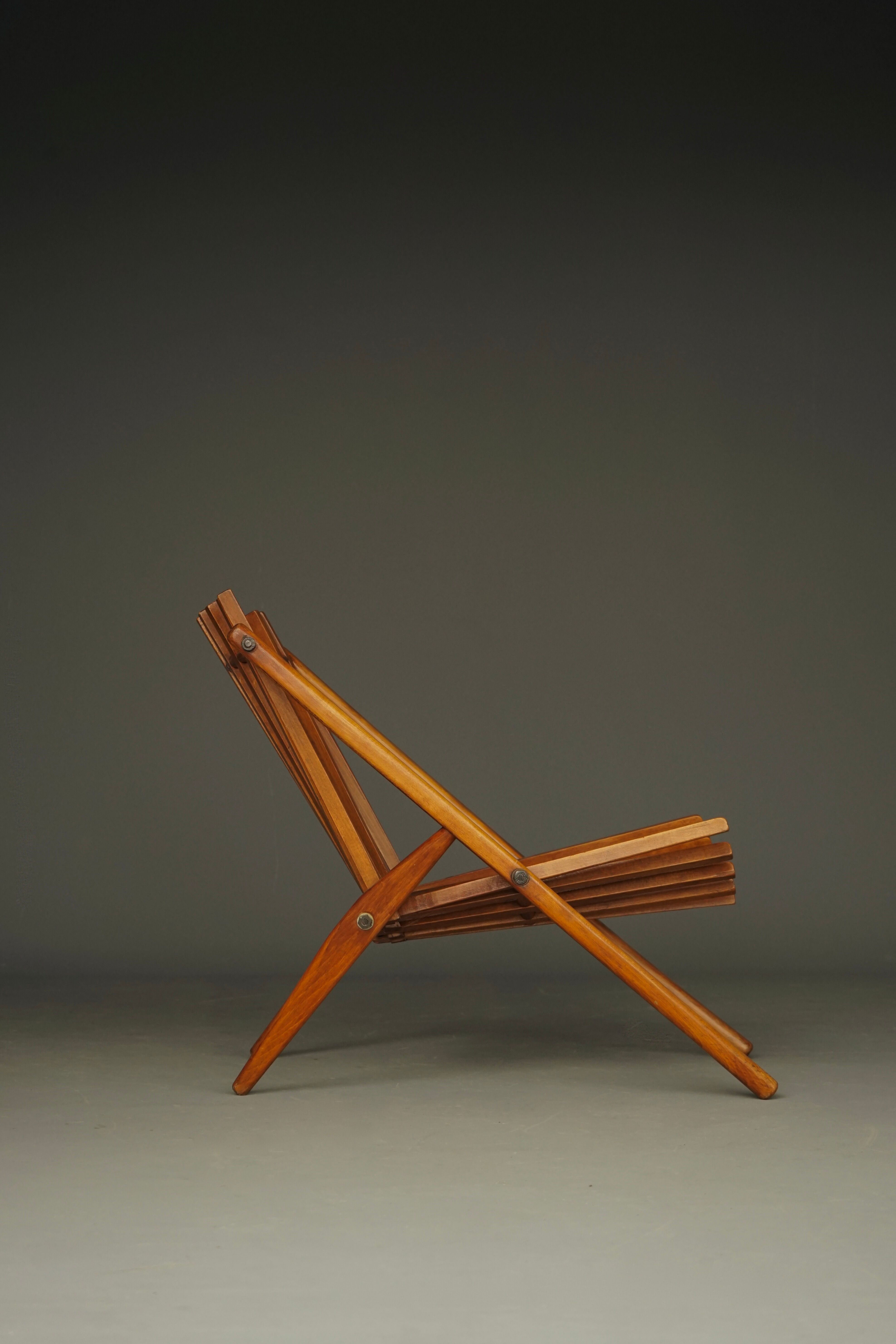 Vintage Dutch Slatted Lounge Chair in Beech, 1950s
