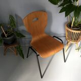 Set of 6 thermoformed wood and metal chairs