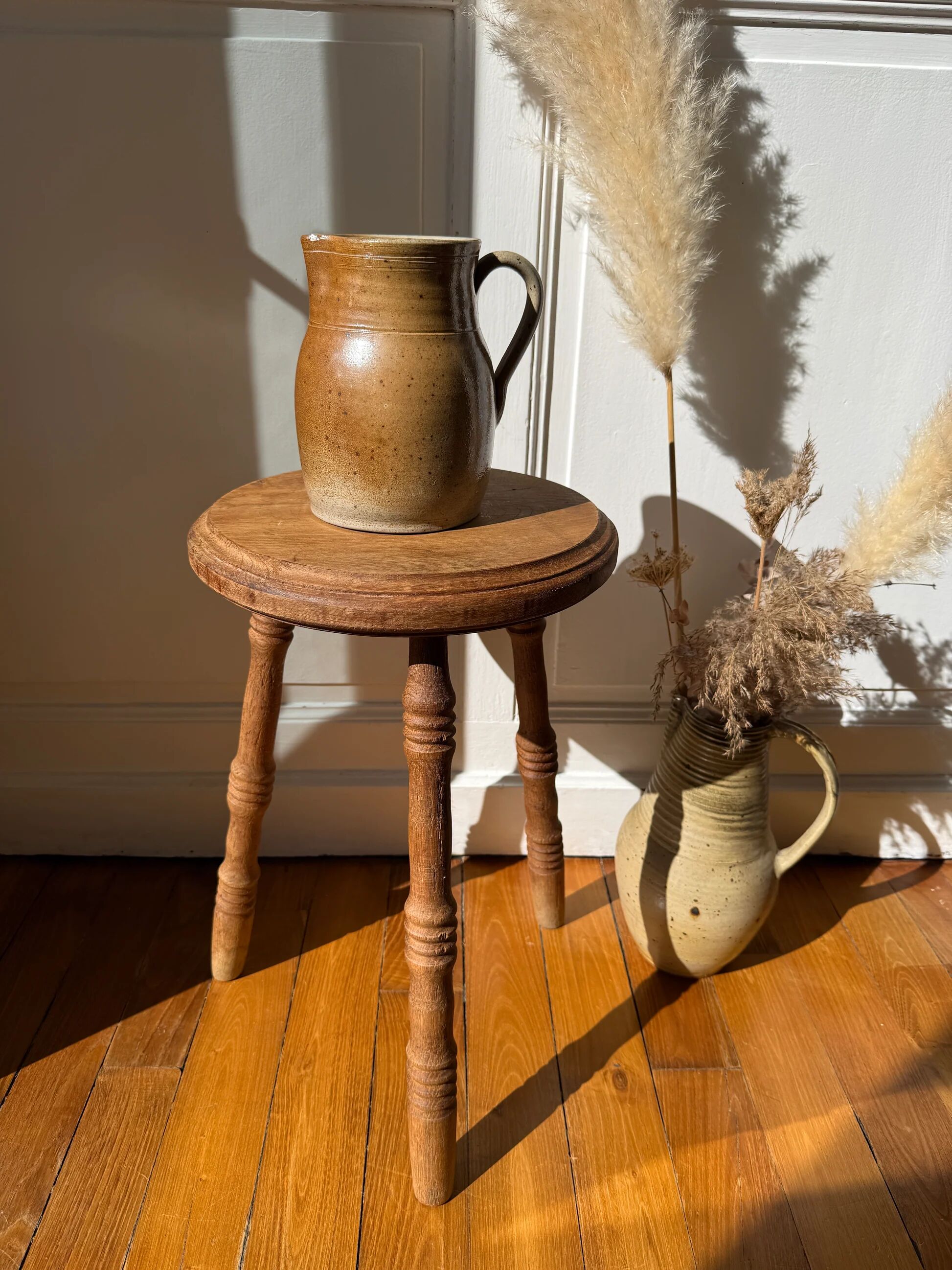 Vintage stool in raw wood