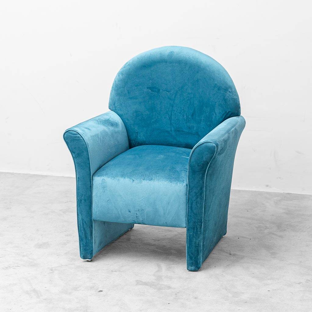 Paire de fauteuils en velours bleu vintage des années 1970 modernisme