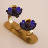 Vintage Scandinavian candle holder in brass and glass 1960