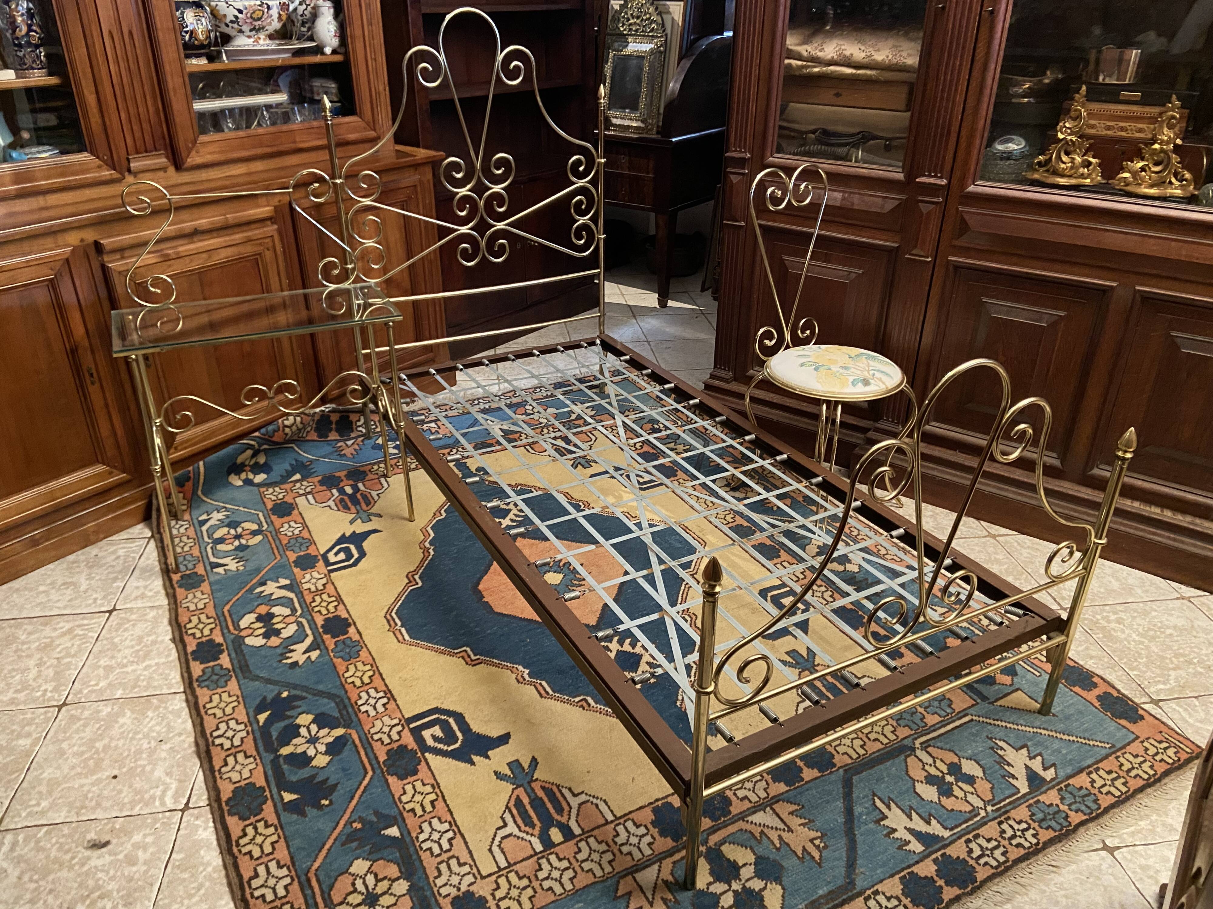 One person romantic bed with bedside table brass bedroom chair