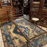 One person romantic bed with bedside table brass bedroom chair
