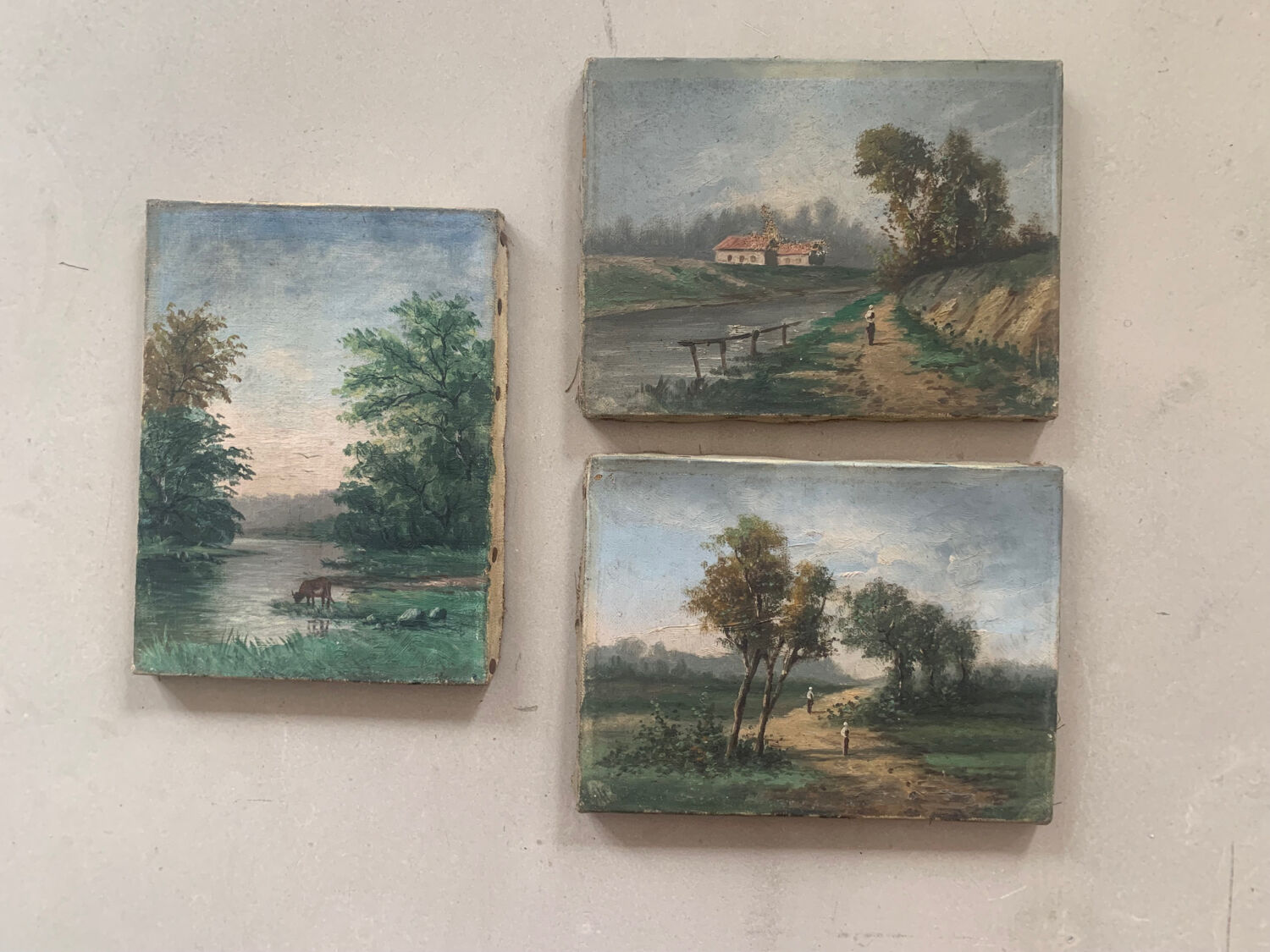 Suite of 3 paintings XIXth