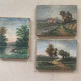 Suite of 3 paintings XIXth