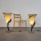 Large Jugendstil floor / table lamps, Roberto Galli, stone base with Italian glass shade
