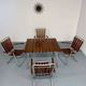 Salon de jardin vintage pliant, table et 4 fauteuils en bois et métal, 1960