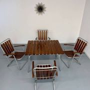 Vintage folding garden set table 4 chairs wood and metal 1960