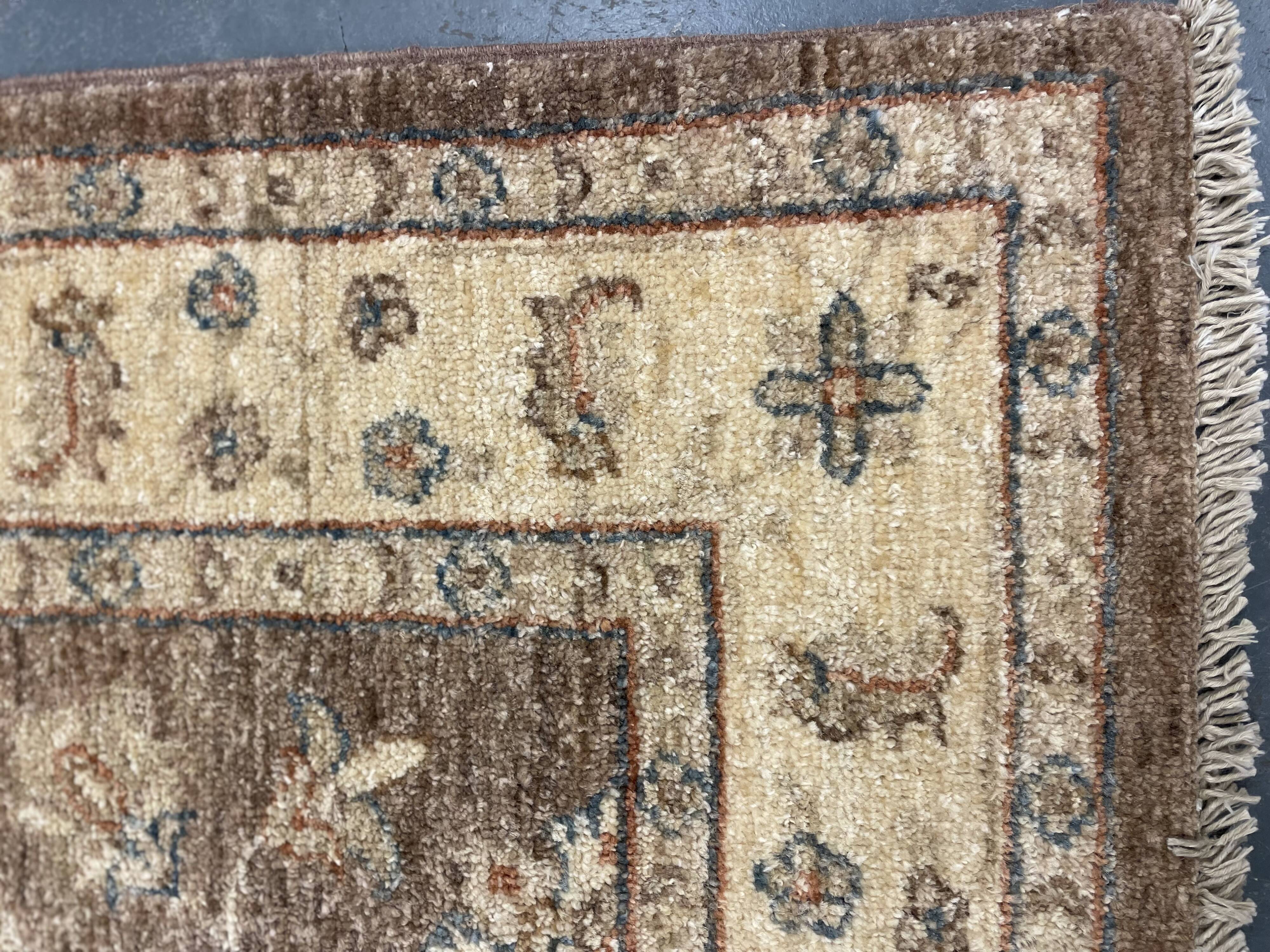 Brown Wool Rug, Handmade Floral Ziegler Carpet 148x96cm Oriental Decor