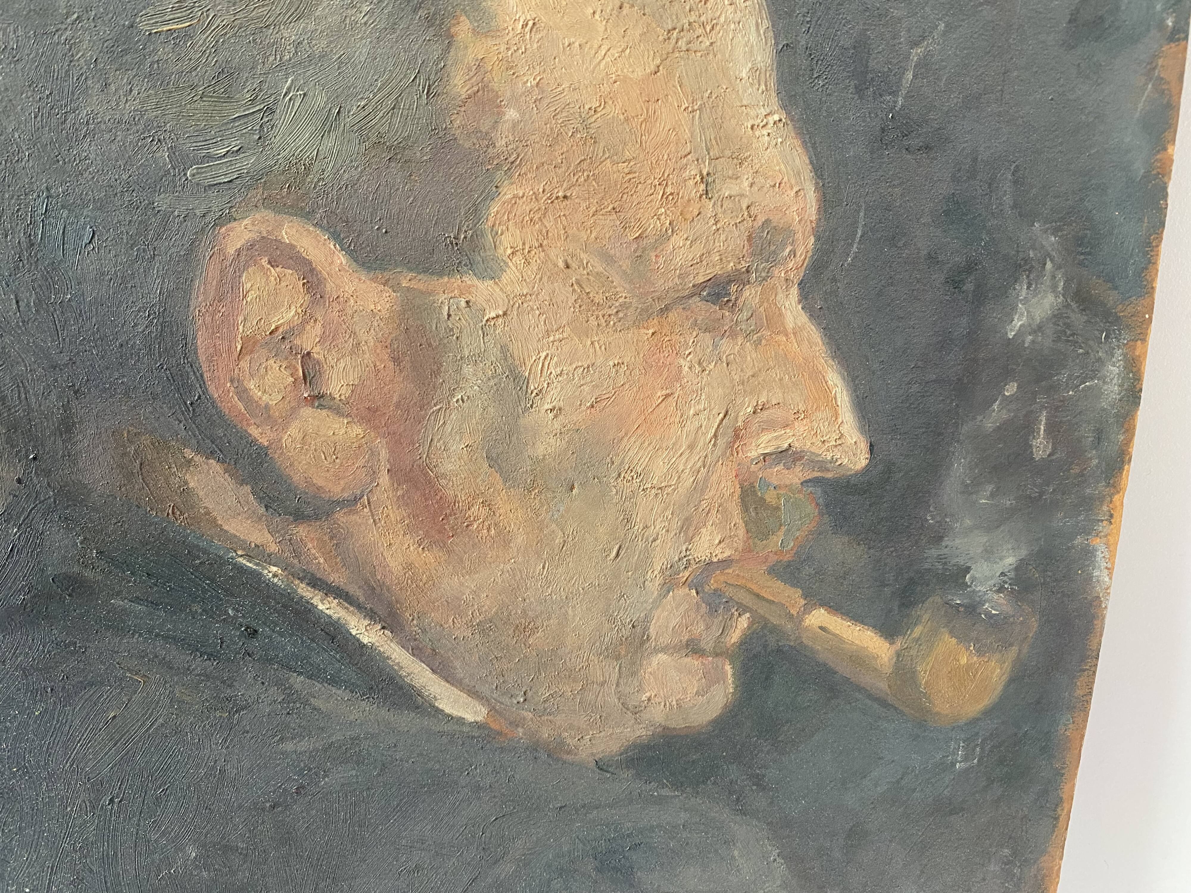 Oil portrait on cardboard of a man 50s